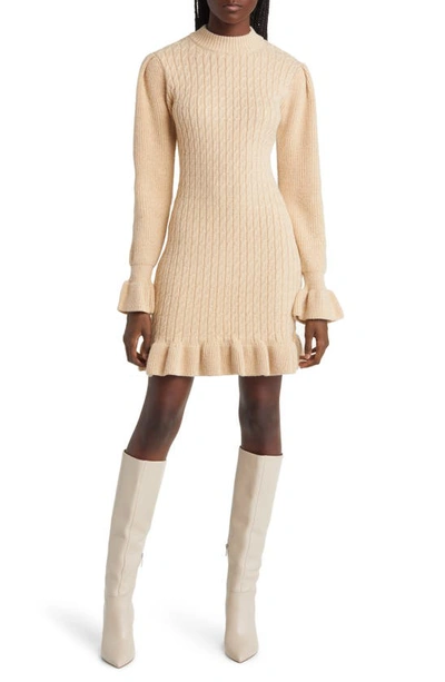 Shop Zoe And Claire Cable Stitch Long Sleeve Sweater Dress In L Khaki