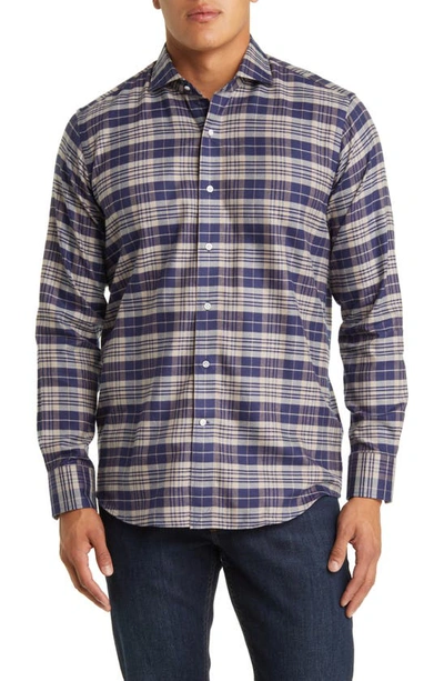 Shop Peter Millar Crown Crafted Davol Italian Flannel Sport Shirt In Navy