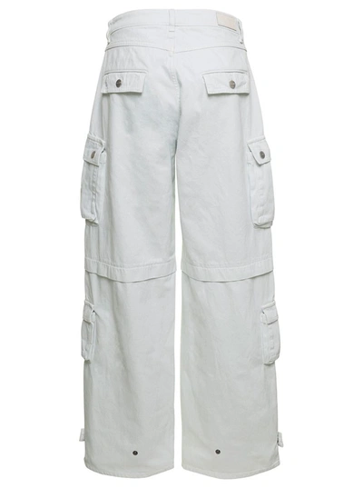 Shop Icon Denim 'rosalia' White Low Waisted Cargo Jeans With Patch Pockets In Cotton Denim Woman