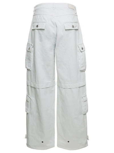 Icon Denim Rosalia White Low Waisted Cargo Jeans With Patch Pockets In Cotton Denim Woman In White