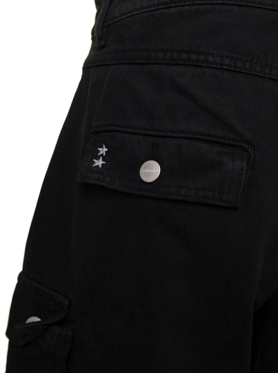 Shop Icon Denim 'rosalia' Black Low Waisted Cargo Jeans With Patch Pockets In Cotton Denim Woman