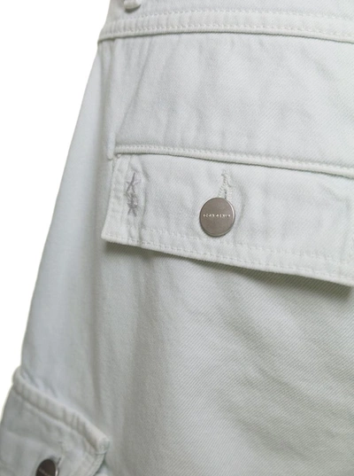 Icon Denim Rosalia White Low Waisted Cargo Jeans With Patch Pockets In Cotton Denim Woman In White