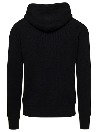 Shop La Fileria Black Ribbed Hooded Sweater In Wool Blend Man