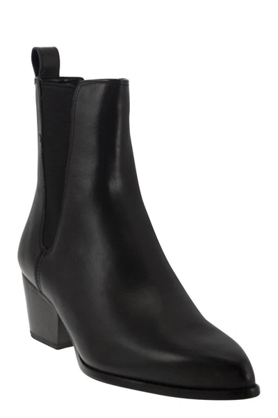 Shop Michael Kors Kinlee Leather And Stretch Knit Ankle Boot In Black