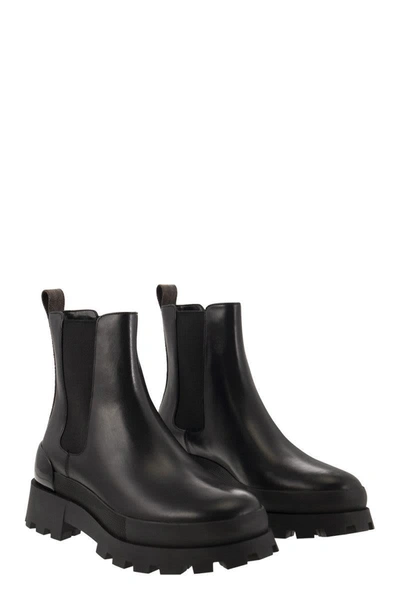 Shop Michael Kors Rowan Leather Chelsea Boot With Logo In Black