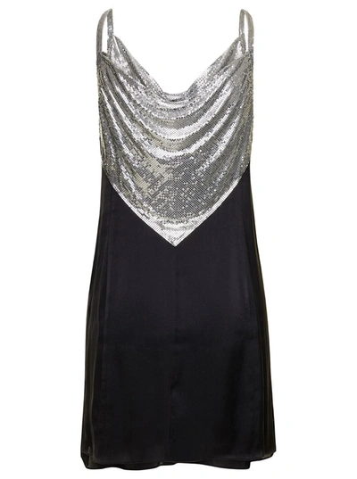 Shop Rabanne Mini Black Dress With Metallic Bodice In Lightweight Fabric Woman