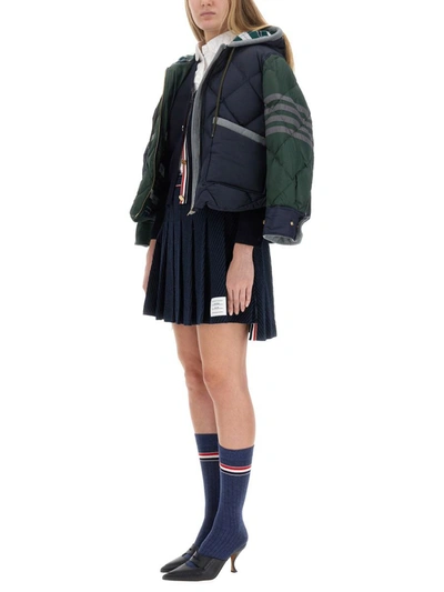 Shop Thom Browne Down Jacket With Hood In Green