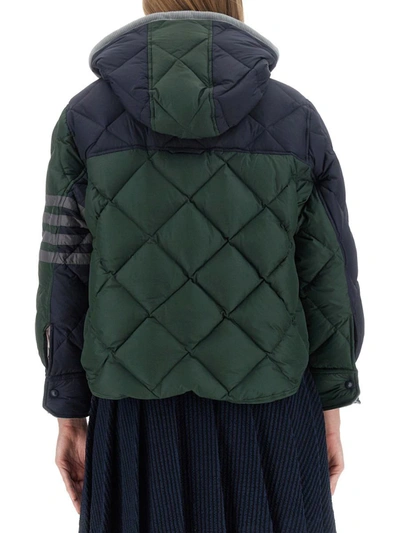 Shop Thom Browne Down Jacket With Hood In Green