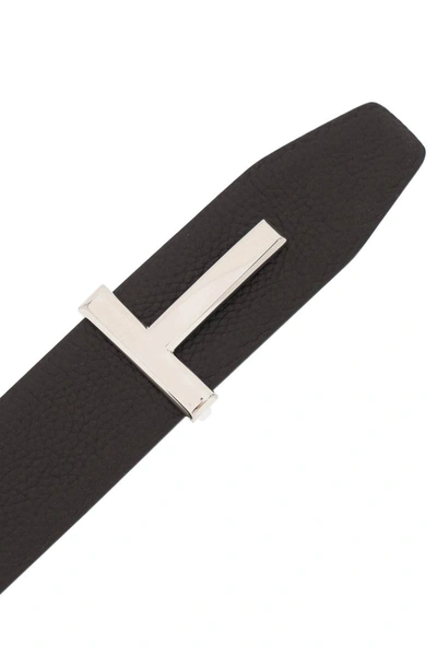 Shop Tom Ford Reversible Grain Leather T Belt In Multicolor