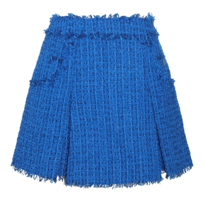 Balmain Tweed Pleated Flare Mini Skirt In Red