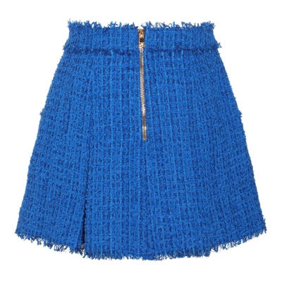 Balmain Tweed Pleated Flare Mini Skirt In Red