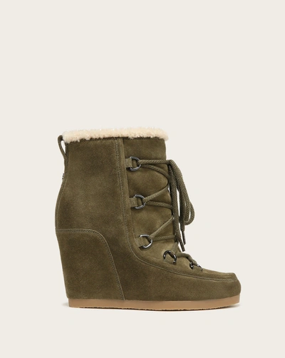 Shop Veronica Beard Elfred Suede Wedge Bootie In Army