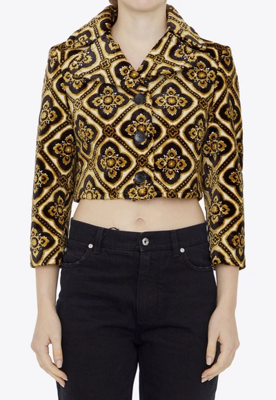 Shop Etro Cropped Velvet Blazer In Multicolor