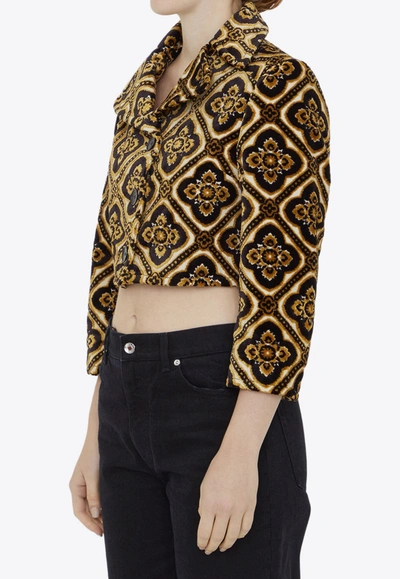 Etro Tapestry Patterned Cropped Velvet Jacket In Multicolor