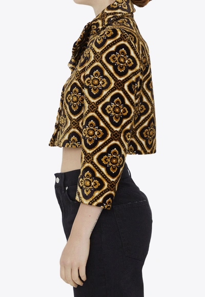 Etro Tapestry Patterned Cropped Velvet Jacket In Multicolor