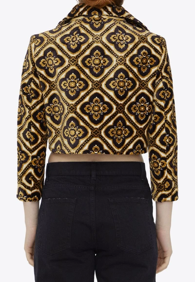 Shop Etro Cropped Velvet Blazer In Multicolor