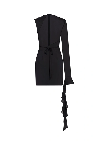 Shop Milla Astonishing One-shoulder Mini Dress With Sheer Inserts In Black, Xo Xo