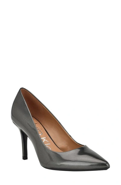 Shop Calvin Klein Gayle Pointed Toe Pump In Pewter Patent