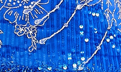 Shop Asos Design Edition Curve Sequin Beaded Faux Feather Trim Cocktail Dress In Medium Blue