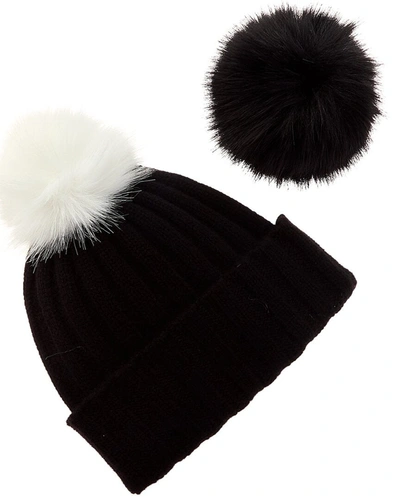 Shop Hannah Rose Snap-top Pom Pom Cashmere Hat In Black
