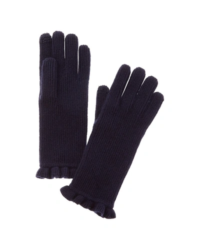 Shop Hannah Rose Evie Ruffle Edge Ribbed Cashmere Gloves In Blue