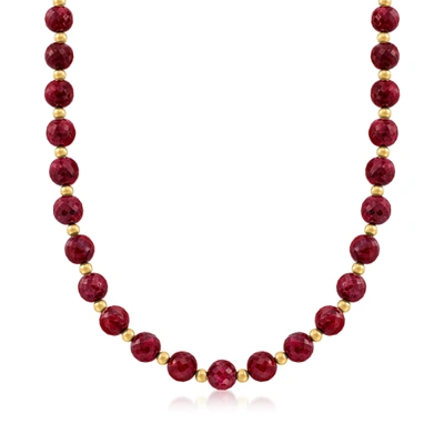Ross-simons Ruby Bead Necklace With 14kt Yellow Gold In Gold