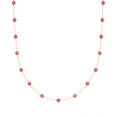 Shop Rs Pure By Ross-simons Pink Tourmaline Bead Station Necklace In 14kt Yellow Gold
