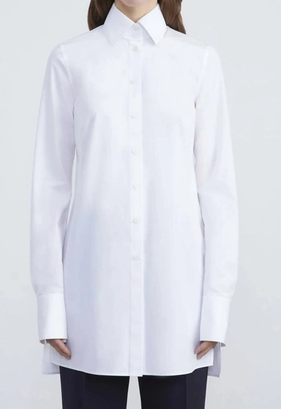 Shop Lafayette 148 Organic Cotton Poplin Button-front Tunic Shirt In White