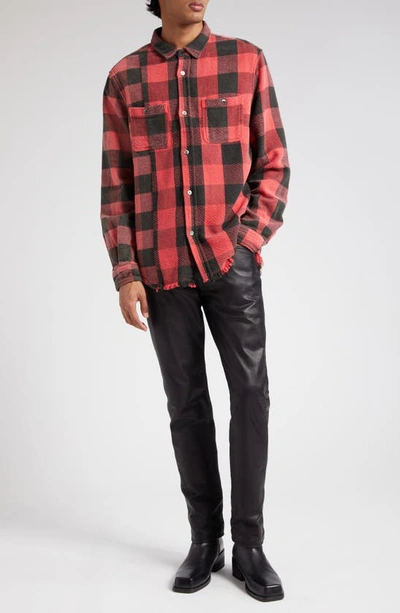 Shop John Elliott Silverado Distressed Plaid Cotton Shirt In Red X Black