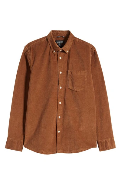 Shop Nordstrom Tech-smart Trim Fit Stretch Cotton Button-down Shirt In Brown Partridge