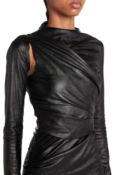 Shop Tom Ford Ruched Long Sleeve Faux Leather Dress In Black