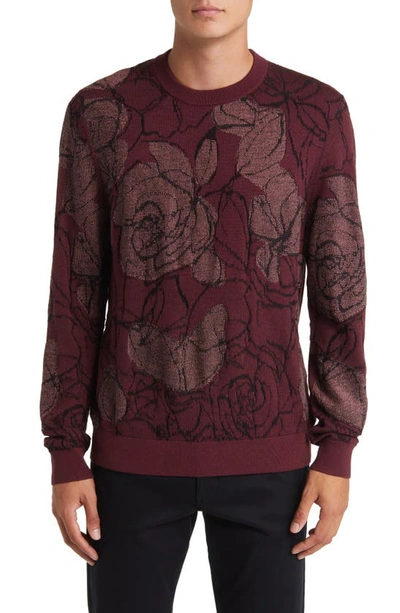 Shop Ted Baker Simpso Floral Jacquard Crewneck Sweater In Maroon