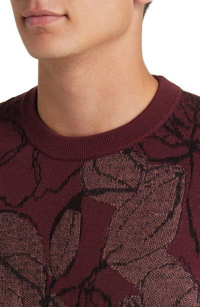 Shop Ted Baker Simpso Floral Jacquard Crewneck Sweater In Maroon