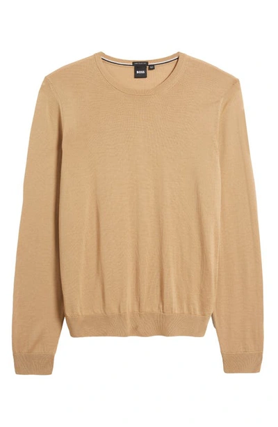 Shop Hugo Boss Leno Wool Crewneck Sweater In Medium Beige