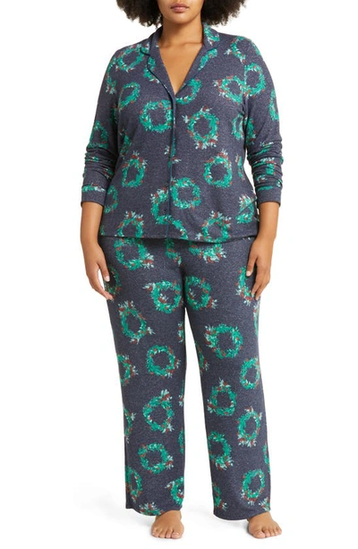 Shop Nordstrom Brushed Hacci Pajamas In Navy Peacoat Merry Wreaths