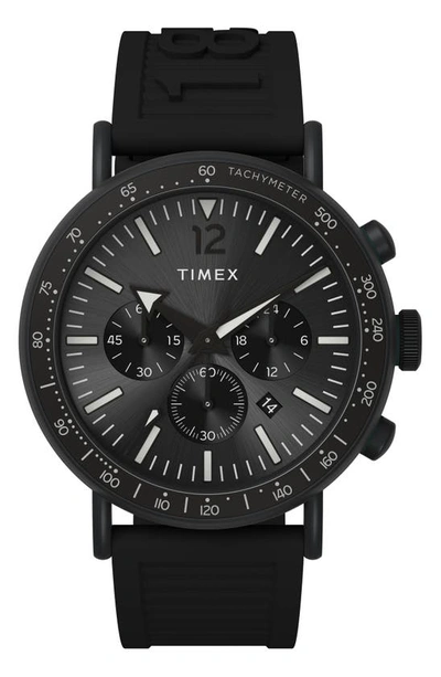 Shop Timex Standard Chronograph Resin Strap Watch, 43mm In Black
