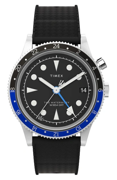 Shop Timex Waterbury Traditional Gmt Rubber Strap Watch, 39mm In Black