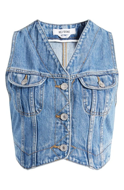 Re/done Cropped Paneled Denim Vest In Stoney River