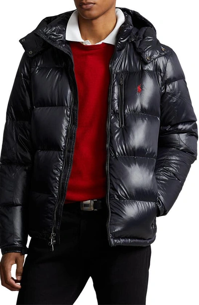 Shop Polo Ralph Lauren Recycled Nylon Down Puffer Jacket In Polo Black Glossy