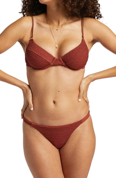 Shop Billabong Morgan Shimmer High Underwire Bikini Top In Deep Sienna