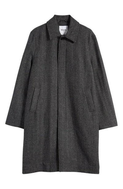 Shop Wax London Chester Wool Herringbone Coat In Black/ Grey