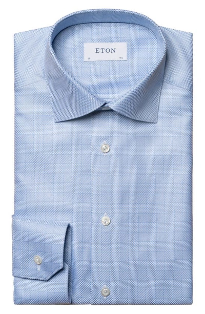 Shop Eton Contemporary Fit Check Luxe Twill Dress Shirt In Light/ Pastel Blue