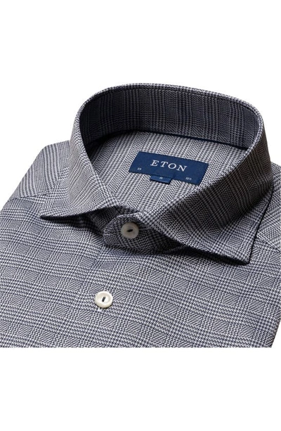 Shop Eton Contemporary Fit Check Luxe Knit Dress Shirt In Navy