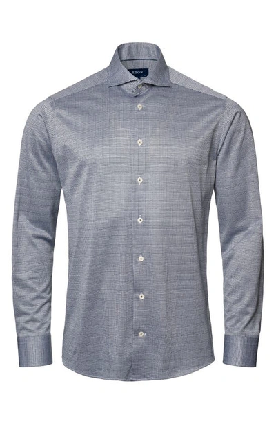 Shop Eton Contemporary Fit Check Luxe Knit Dress Shirt In Navy
