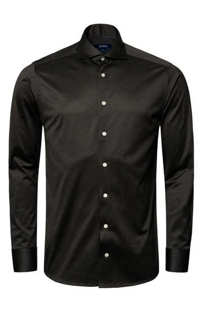 Shop Eton Contemporary Fit Luxe Knit Dress Shirt In Black
