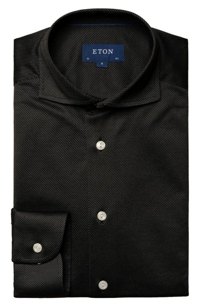 Shop Eton Contemporary Fit Luxe Knit Dress Shirt In Black