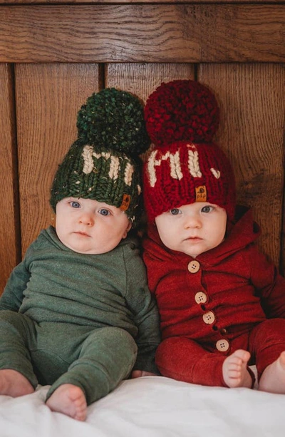 Shop Pine + Poppy Hi Holiday Intarsia Pompom Hat In Deep Red