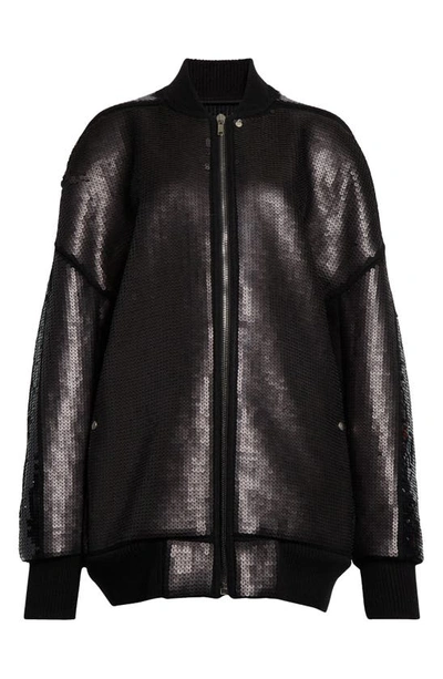 Shop Rick Owens Sequin Oversize Wool Bomber Jacket In Black
