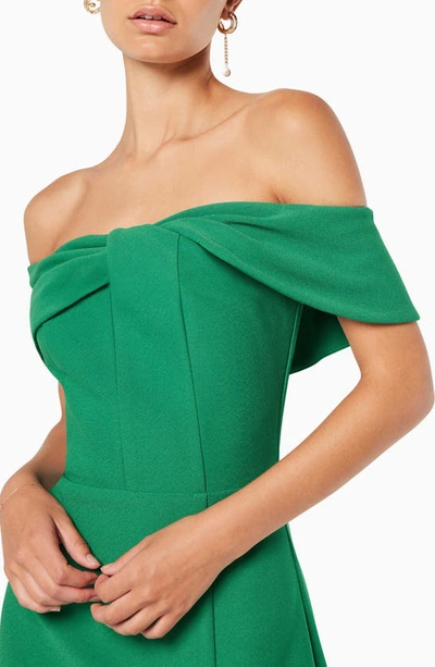 Shop Elliatt Off The Shoulder Sheath Midi Dress In Jade