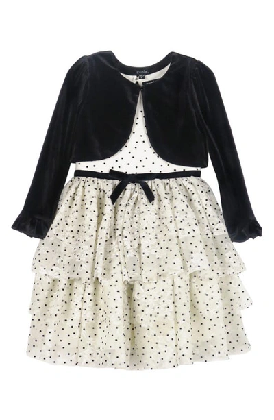 Shop Zunie Kids' Swiss Dot Lace Overlay Party Dress & Velvet Bolero Set In Ivory/ Black